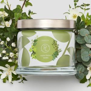 image:imagePartyLite 3Wick Jar Candle Highly Fragranced Clean Burning Glass Candle 2545 Hours Burn Time Almond Pear TartFarm Fresh Herbs