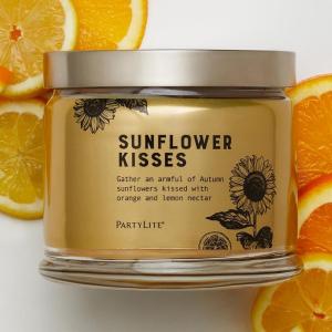 image:imagePartyLite 3Wick Jar Candle Highly Fragranced Clean Burning Glass Candle 2545 Hours Burn Time Almond Pear TartSunflower Kisses