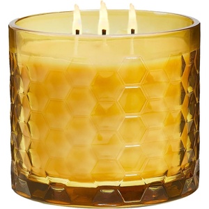 image:imagePartyLite Honey amp Amber Honeycomb Jar Candle  4045 Hr Burn Spiced Honey amp Amber Scent Decorative Glass Jar amp Lid