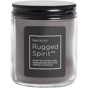 image:imagePartyLite Rugged Spirit Wooden Wick Jar Candle  Leather Musk 4050 Hour Burn Crackling Wick Masculine Scented Candles for Men  Leather Sandalwood Rose amp Bergamot