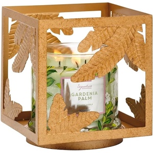 image:imagePartyLite Candle Holder  Square Golden Frond Metal Jar Holder for Scented Candles